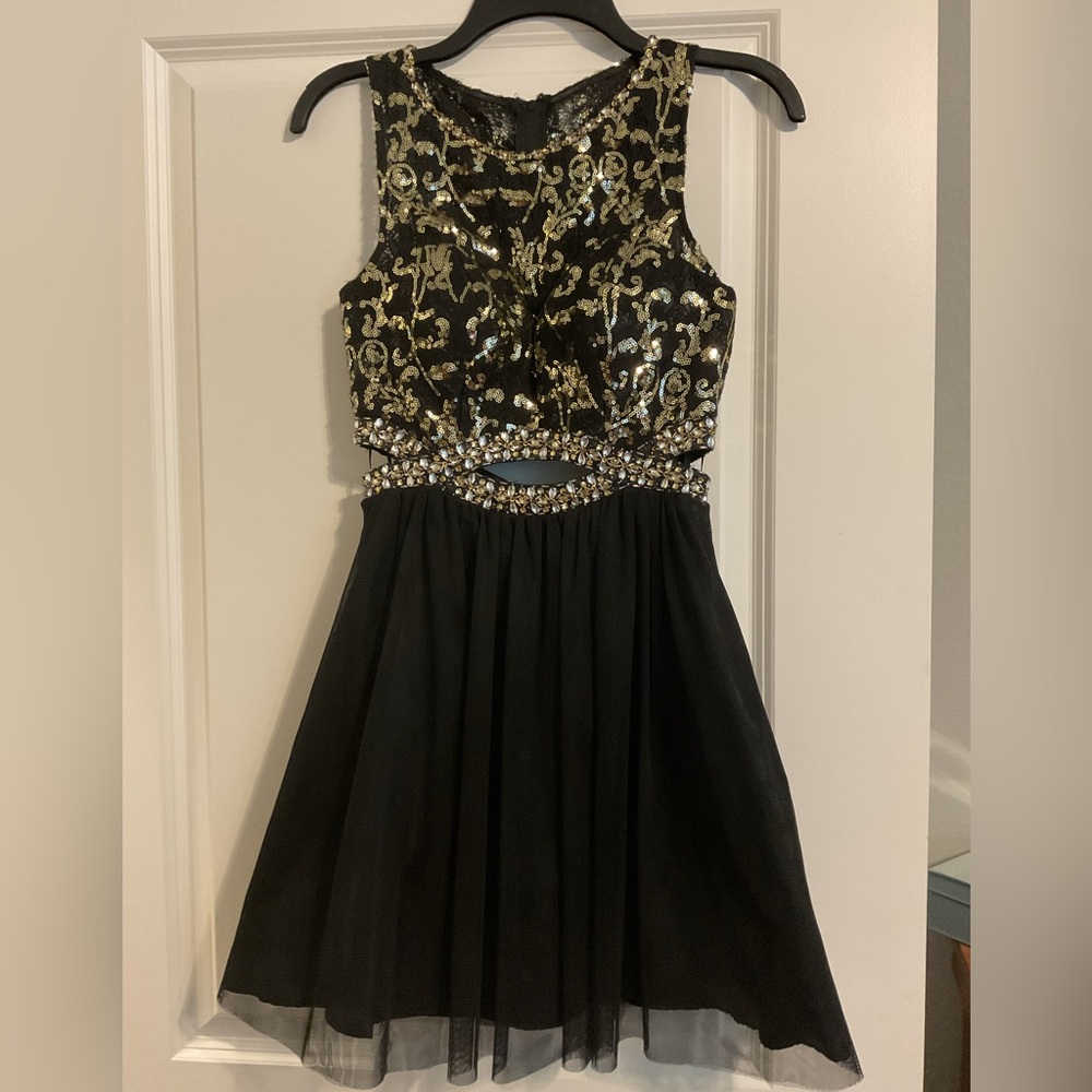 Bee Darlin - Black and Gold Embellished Mini Dress with Cutouts